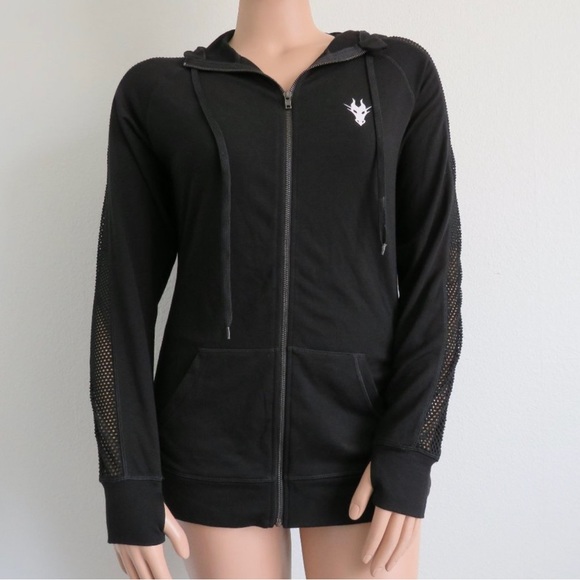'TORRID Disney Sleeping Beauty Maleficent Black Mesh Shoulder Active Zip Hoodie - Picture 6 of 8